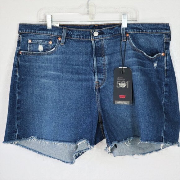 Levi's 501 Size 20W Denim Jean Shorts High Rise Button Fly Raw Hem
